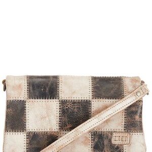 Bed Stu Patchwork Leather Crossbody in Distressed Brown and Cream